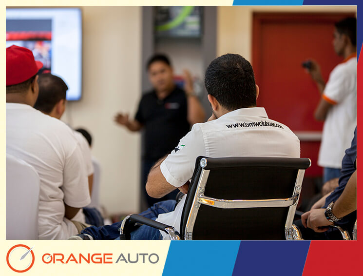 A BMW Club man at presentation at Orange Auto center